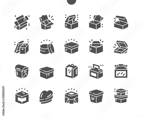 Carton packaging box. Delivery packaging open and closed box. Mail containers in various shapes. Vector Solid Icons. Simple Pictogram