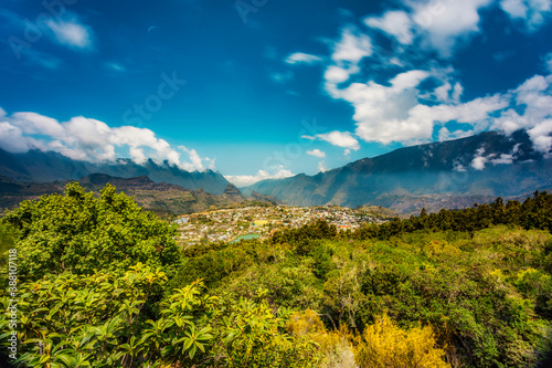 Panoramic viewpoint over the village of Cilaos on Reunion Island photo