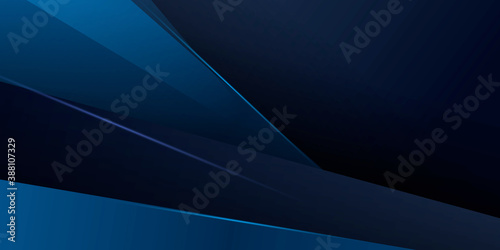 Dark navy blue abstract presentation background with geometric 3D triangles and light leaks