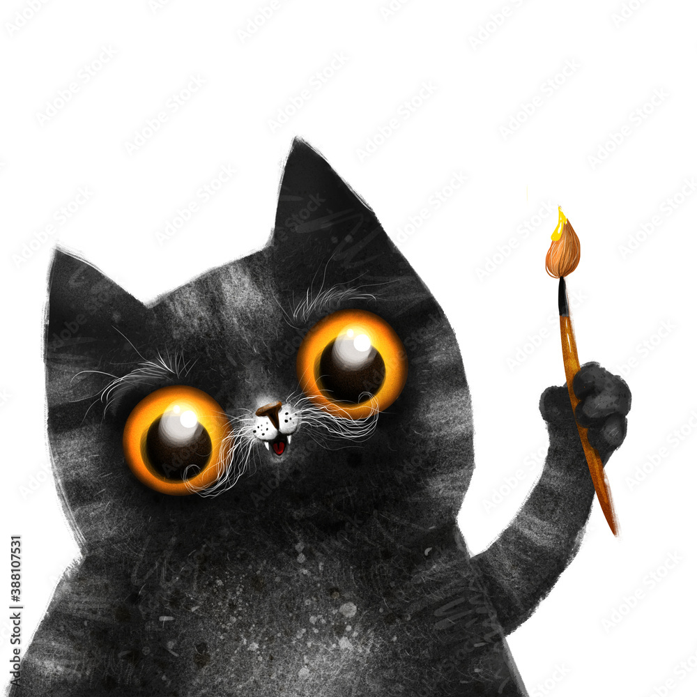 Cute Cat The Painter, digital illustration