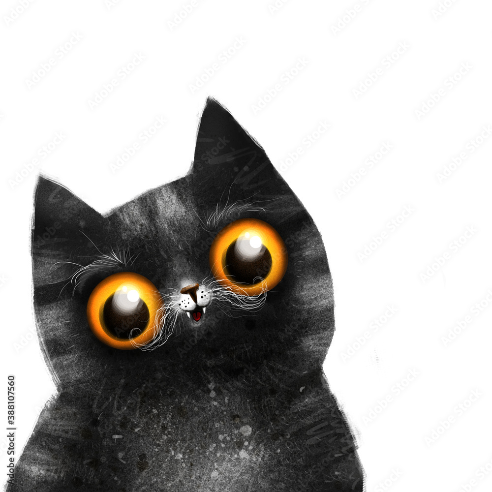 Fototapeta premium Happy black cat illustration in kawaii style