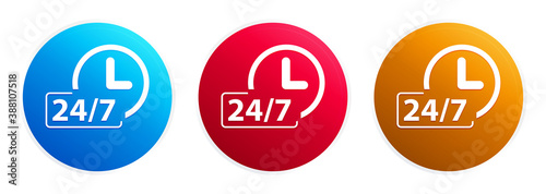 24/7 clock icon premium trendy round button set