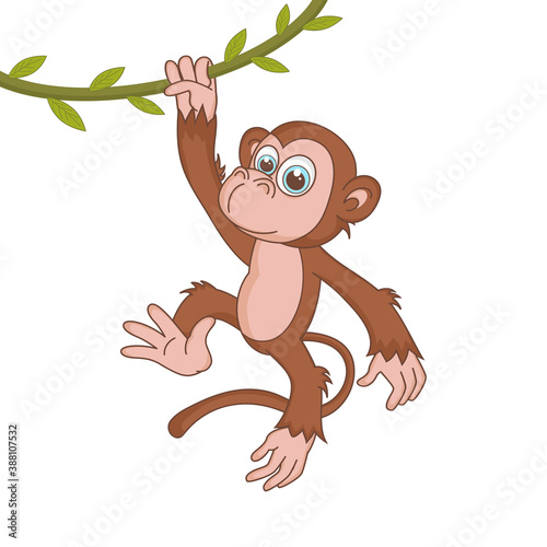 Monkey. Cute Young Ape isolated on white background. Zoo animal cartoon character. Education card for kids learning animals. Logic Games for Kids. Adorable inhabitants of safari in cartoon style.