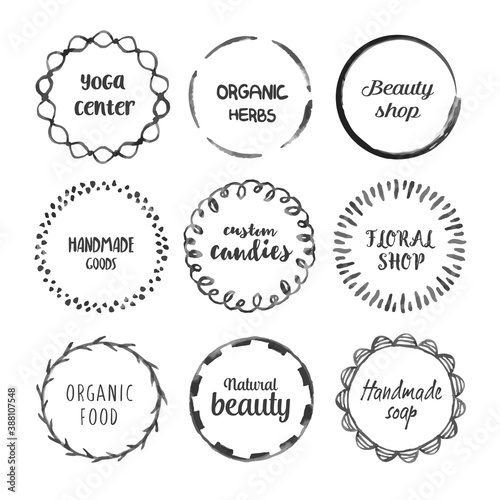 Set of watercolor circle logo with the place for text.