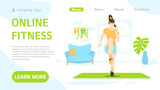 Sport Landing Page Layout. Online Personal Trainer and Fitness Coach. Indoor Physical Activity. Fitness Website Homepage. Design for banner, flyer or brochure. Cartoon Flat Vector Illustration.