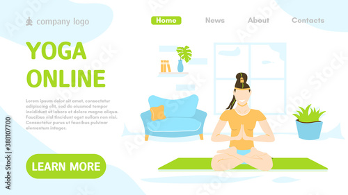 Sport Landing Page Layout. Online Personal Trainer and Fitness Coach. Indoor Physical Activity. Fitness Website Homepage. Design for banner, flyer or brochure. Cartoon Flat Vector Illustration.