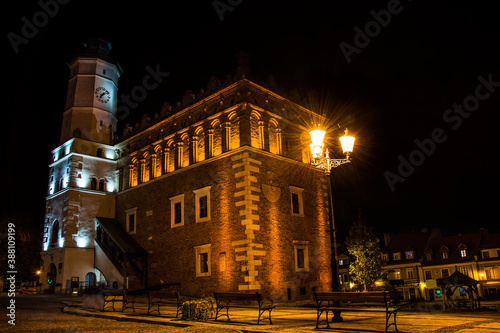 town hall at night, the old town of Sandomierz in Poland