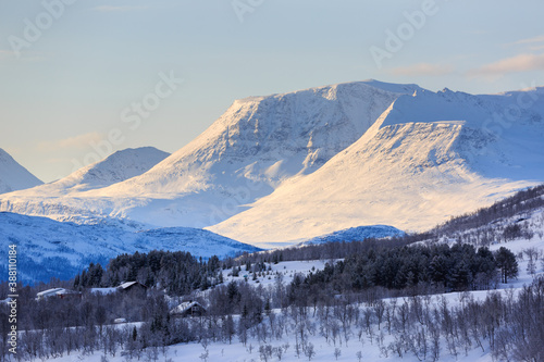 Snowy peaks of mountains in Norway