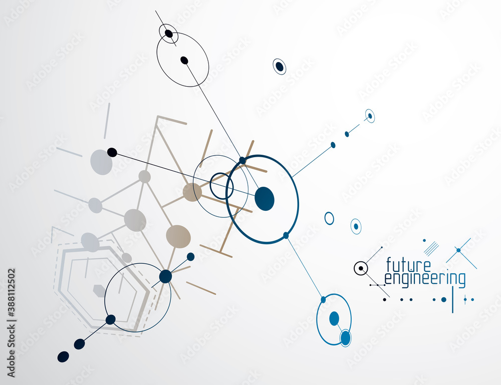 Technical plan, abstract engineering draft for use in graphic and web design. Vector drawing of industrial system created with lines and circles. Technical plan, abstract engineering draft for use in graphic and web design. Vector drawing of industrial system created with lines and circles.