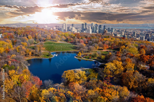 Montreal Canada autumn season coulors of Lac des Castors on Mont-Royal