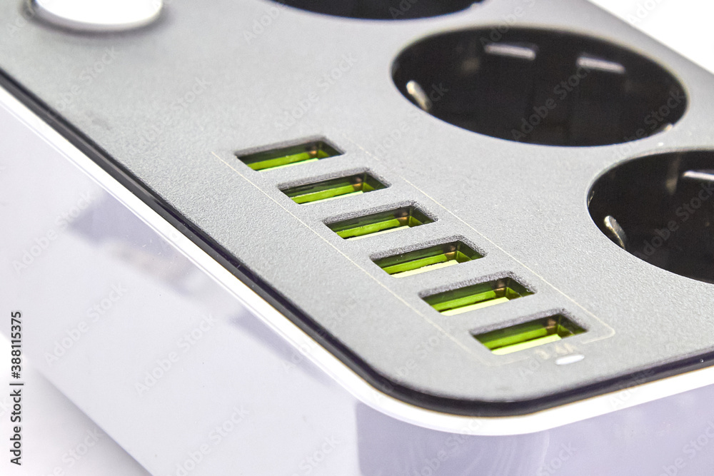 Socket with USB Port on white background for charging phones and electronic devices Socket with USB Port on white background for charging phones and electronic devices