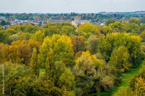 Fototapeta Naklejka Na Ścianę i Meble -  A view north from St Catherines Hill over Winchester, UK in Autumn