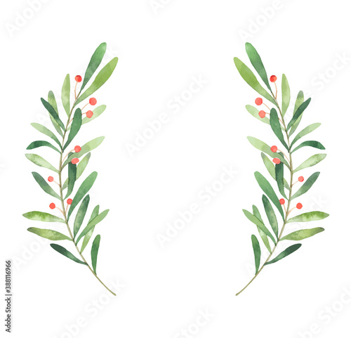 Watercolor vector illustration. Pre made Christmas frame. Perfect for invitations, greeting cards, prints, packaging and more. Merry christmas and happy new year
