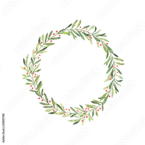 Watercolor vector illustration. Pre made Christmas frame. Perfect for invitations, greeting cards, prints, packaging and more. Merry christmas and happy new year