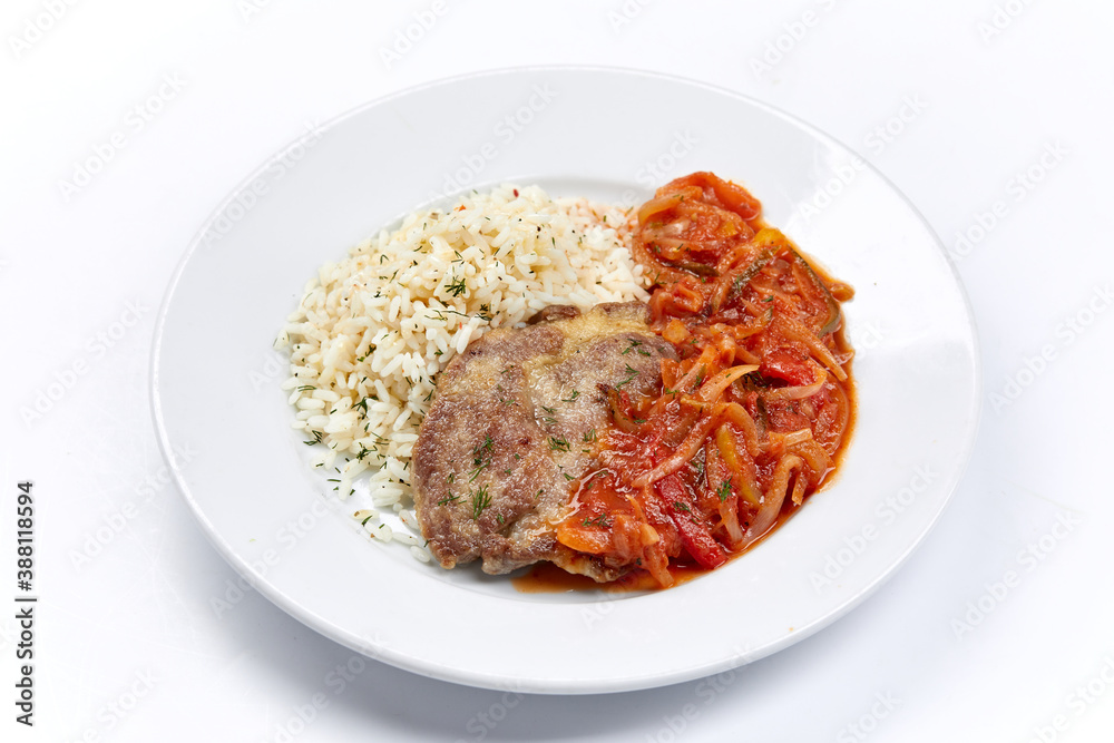 meat with rice and vegetables