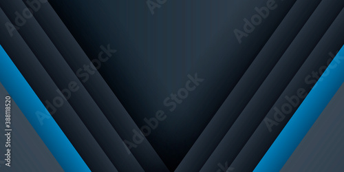 Abstract blue black geometric background with dynamic paper cut style layers