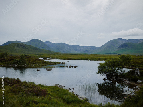 water pond with mountain landscape in Scotland
