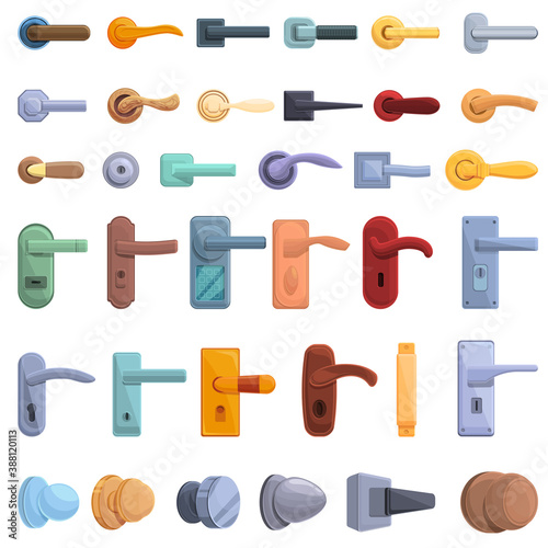 Door handles icons set. Cartoon set of door handles vector icons for web design