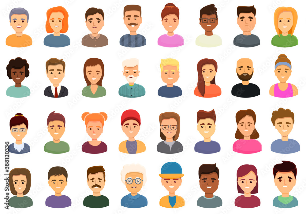 Smiling people icons set. Cartoon set of smiling people vector icons for web design Smiling people icons set. Cartoon set of smiling people vector icons for web design