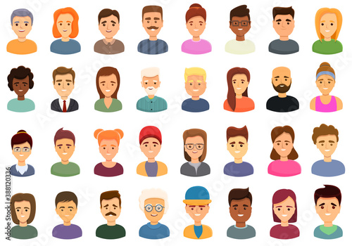 Smiling people icons set. Cartoon set of smiling people vector icons for web design