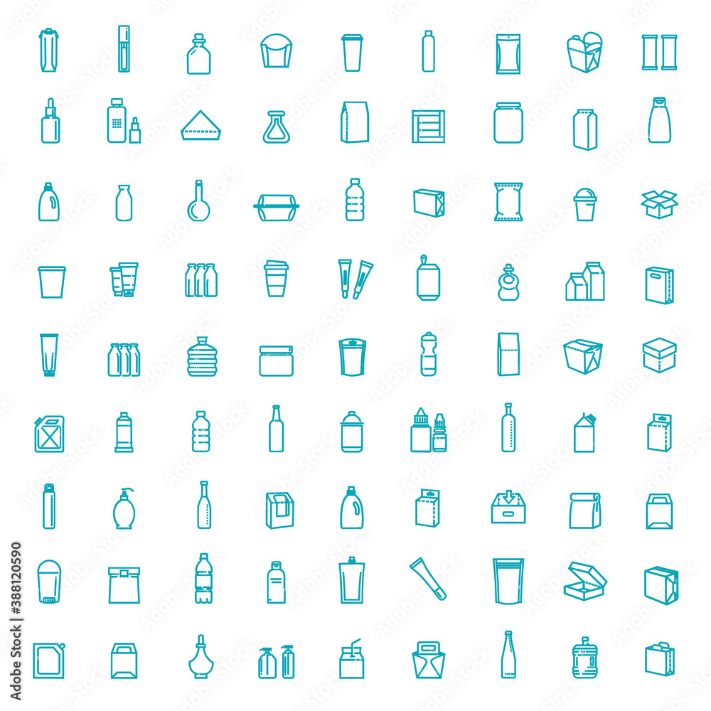 Packaging, icons set. For packaging products and materials, vector line illustration