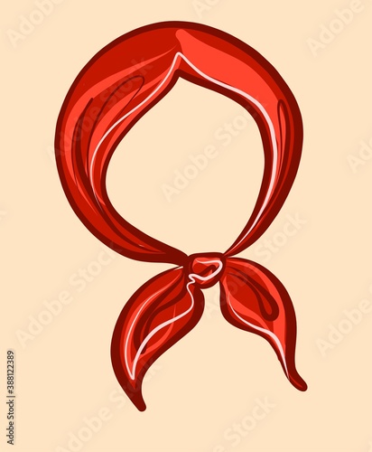 Accessory for the face. A red handkerchief tied under the chin. Vector on an isolated background. Portrait mask.