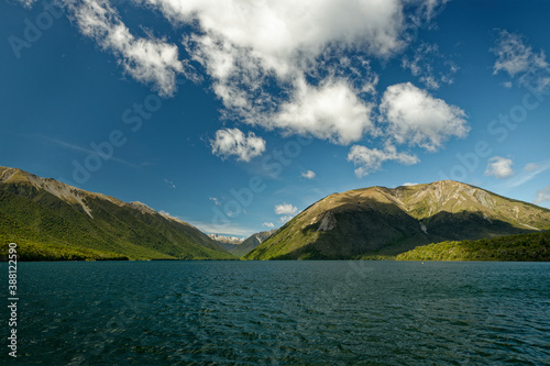 Nelson Lakes National Park located in the South Island of New Zealand, at two lakes Rotoiti and Rotoroa, valleys Travers, Sabine, D'Urville and mountain ranges Saint Arnaud Range, Mount Robert. photo