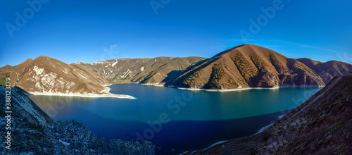Mountain lake Kezenoy-Am, located on the territory of Dagestan and Chechnya, Russia. Lake panorama