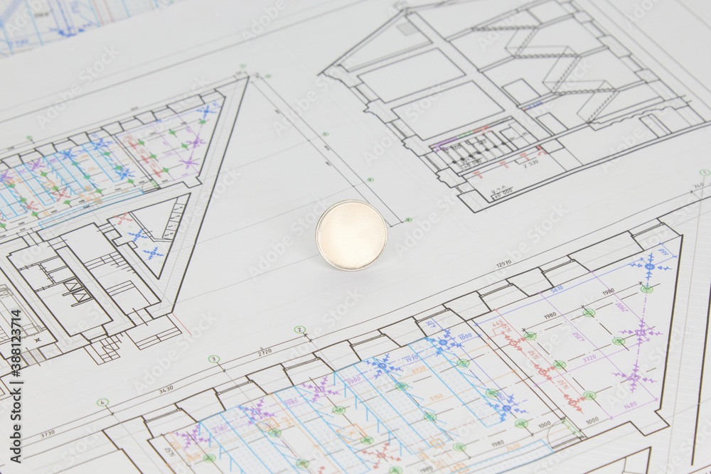 architectural plan of the house on the sheet are the keys and credit card, the concept of buying a mortgage under construction architectural plan of the house on the sheet are the keys and credit card, the concept of buying a mortgage under construction