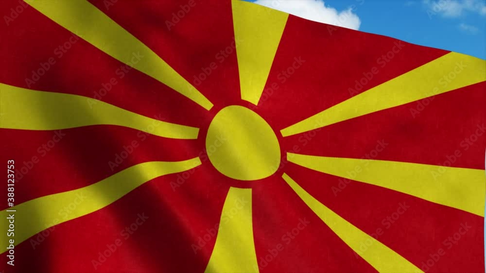 Macedonia flag waving in the wind, blue sky background. 4K Macedonia flag waving in the wind, blue sky background. 4K