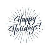 Happy Holidays text and lettering. Holiday typography Illustration. design. Letters with sun bursts and halftone texture. Best for photo overlay, place to card, prints, t shirt, tee design