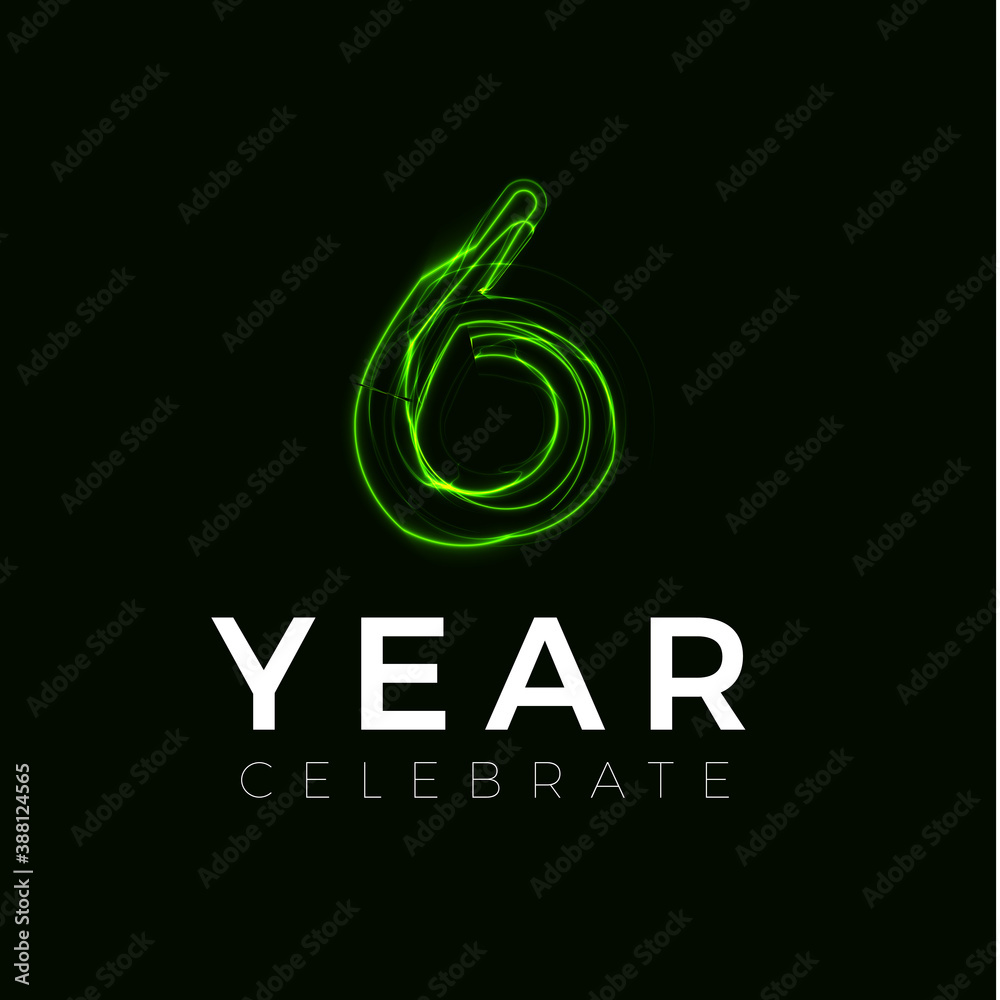 Fototapeta premium Six Years celebrate poster for party. 6 years sign. Sixth birthday celebrate. Number for Halloween. Vector illustration