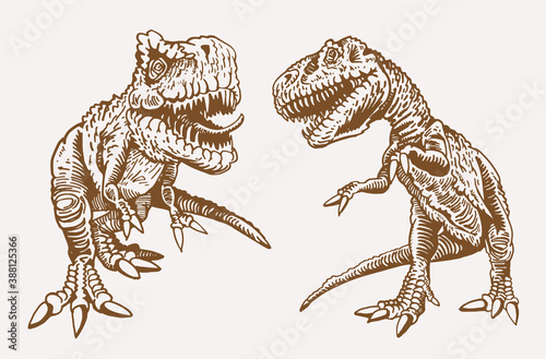 Vector set of dinosaurs, sepia background © Vita