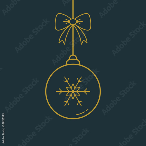 Hanging Christmas bauble with festive snowflake. Xmas decoration. Vector