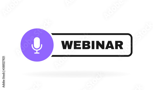Webinar geometric badge with microphone emblem. Modern flat style vector illustration