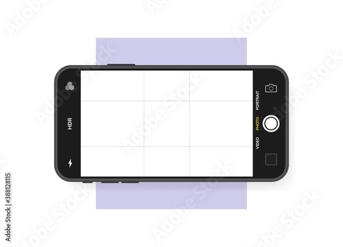 Mobile phone with camera interface. Mobile app application. Photo screen design template . Vector illustration graphic design