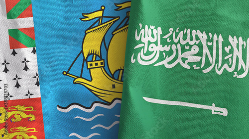 Saudi Arabia and Saint Pierre and Miquelon two flags textile cloth 3D rendering