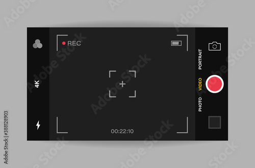 Phone camera interface horizontal view. Mobile app application. Video shooting. Vector illustration graphic design
