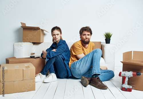 Man and woman with boxes moving wooden fully model © SHOTPRIME STUDIO