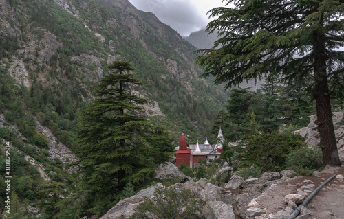 Gangotri is one of the main Hindu holy places of pilgrimage in the Himalayas. The trail from Gangotri to Gomukh runs between the mountain peaks. photo