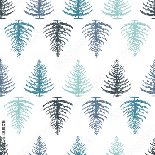 Fir tree seamless pattern  hand drawn vintage style. Vector