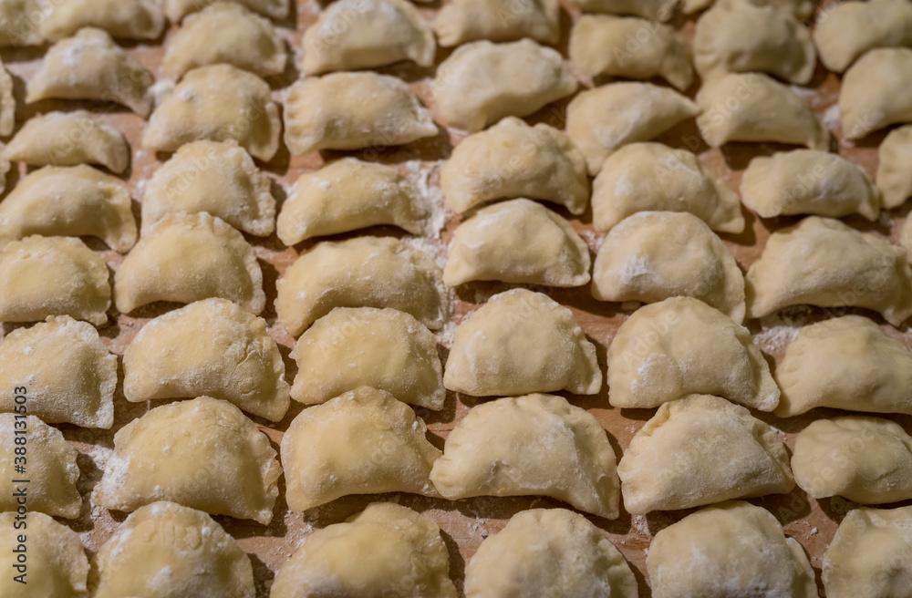 Traditonal Polish food called pierogi in raw form Traditonal Polish food called pierogi in raw form