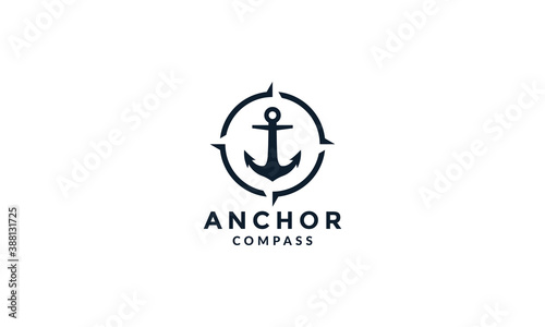 anchor with compass circle modern logo vector icon illustration