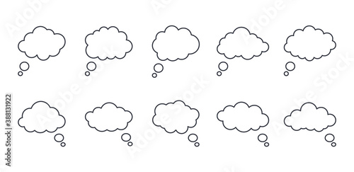 Speech cloud bubble set. Editable stroke. Vector illustration icons. Different shape of clouds effects conversation, social media communication, dialogues
