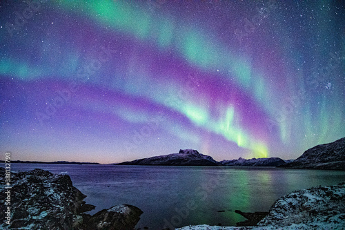 Aurora Borealis, Sermitsiaq Mountain in Nuuk City Greenland.