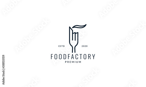 factory with fork food line outlines logo vector icon illustration