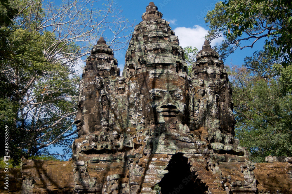Stone faces at east gate of Bayon Temple in Cambodia Stone faces at east gate of Bayon Temple in Cambodia