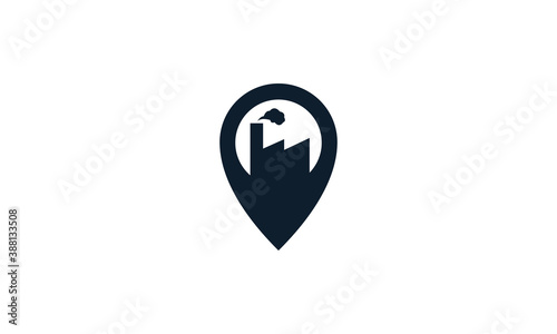 factory with pin location maps modern  logo vector icon illustration