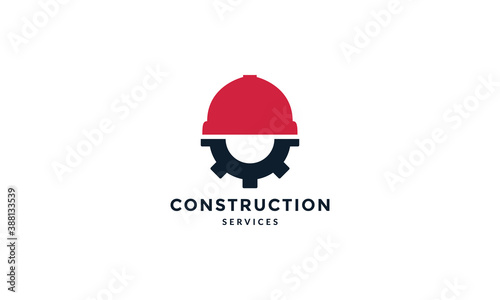 construction helmet worker with gear  logo vector icon illustration