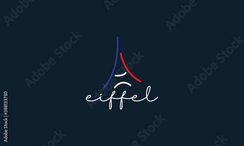 Eiffel tower line outline minimalist colorful logo vector icon illustration